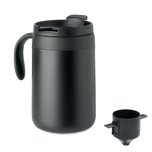 CAFETITO Duplafalú bögre kávészűrővel Fekete 