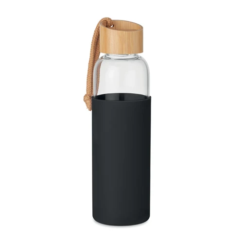 CHAI Üveg palack szilikon tok,500ml Fekete 