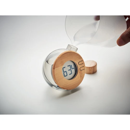 DROPPY LUX Vízzel működő bambusz LCD óra Áttetsző Szürke 