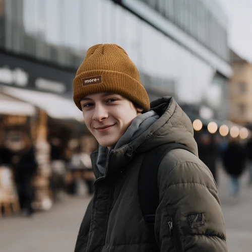 Duplarétegű, bordázott "fisherman" stílusú akril kötött sapka keskeny mandzsettával.  