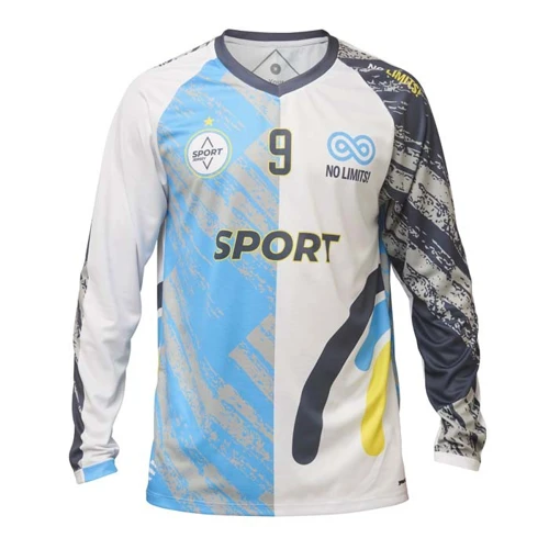 Hosszú raglán ujjú, V-nyakú sport mez  
