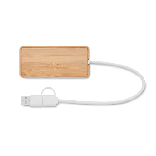 HUBBAM Bambusz 3 portos USB hub Fa 