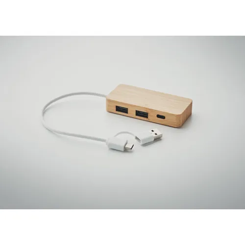 HUBBAM Bambusz 3 portos USB hub Fa 