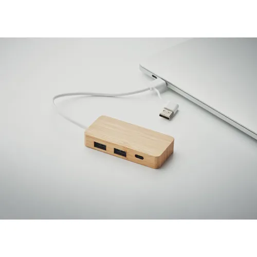 HUBBAM Bambusz 3 portos USB hub Fa 