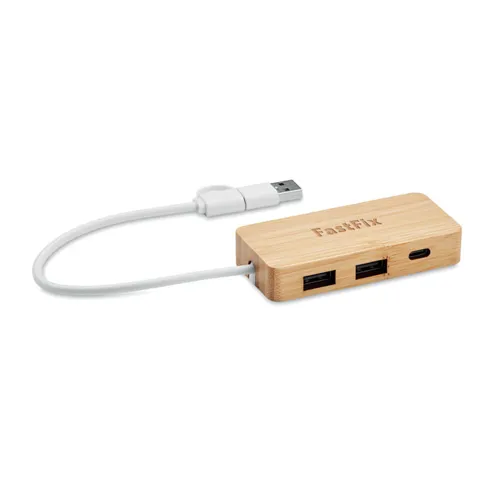 HUBBAM Bambusz 3 portos USB hub Fa 