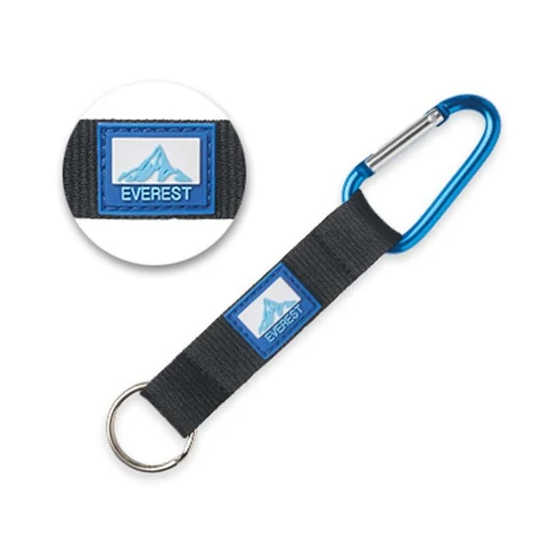 Karabiner poliészter pánttal és PVC címkével  
