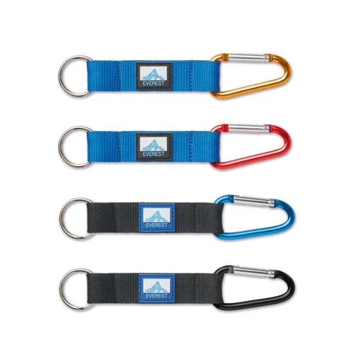 Karabiner poliészter pánttal és PVC címkével  