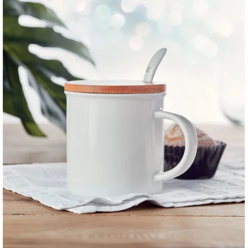 KENYA Porcelánbögre kanállal Fehér 