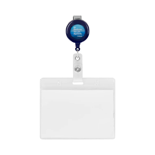 Kerek, visszahúzható kártyatartó Ø2 cm logóval.  