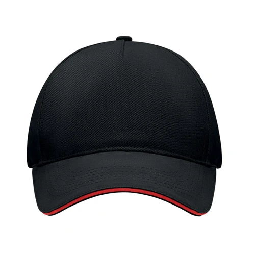 LONG BEACH SINGA 5 panel baseball sapka 260g/m² Fekete/piros 