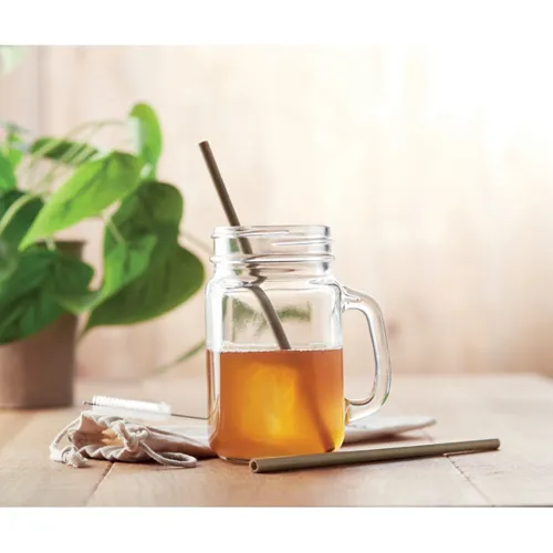 NATURAL STRAW Bambusz szívószál/kefe tokban Bézs 