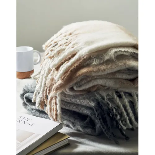 QUET Kockás mohair-PES takaró Bézs 