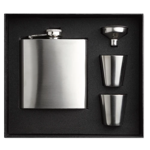 SLIMMY FLASK SET Laposüveg poharakkal Matt Ezüst 