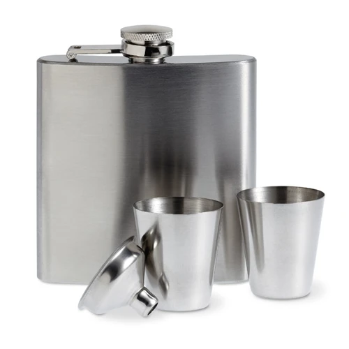 SLIMMY FLASK SET Laposüveg poharakkal Matt Ezüst 