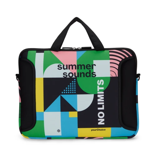 Szublimált, cipzáras neoprén laptop tok elülső zsebbel.  