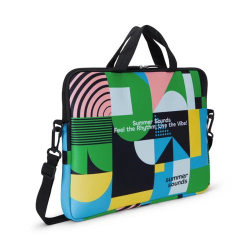 Szublimált, cipzáras neoprén laptop tok elülső zsebbel.  