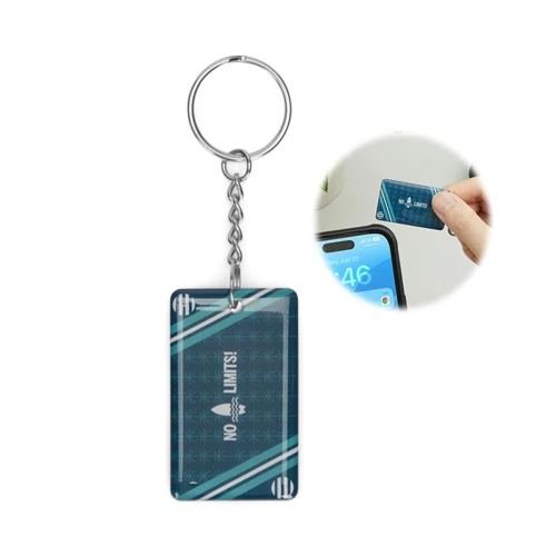 Téglalap alakú, előre programozott NFC kulcstartó műgyantával  