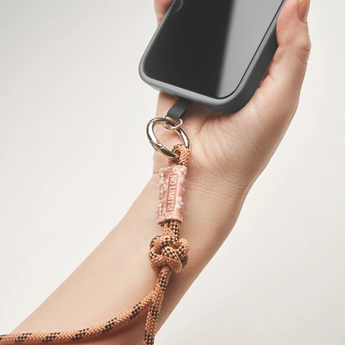 Zsinóros kulcstartó és telefontartó az Ön dizájnja szerinti címkével.  