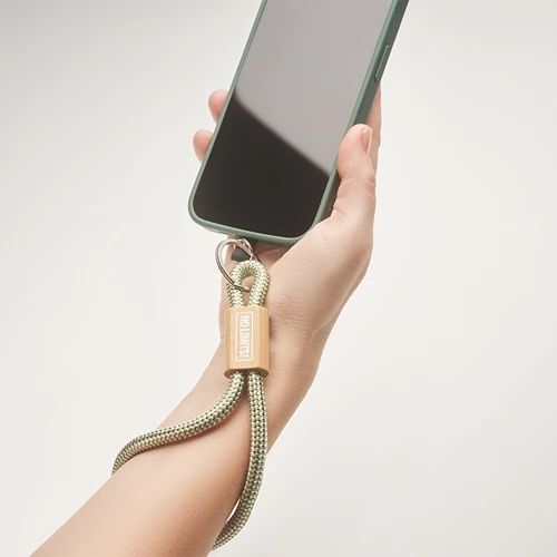 Zsinóros kulcstartó és telefontartó bambusz zsinórzárral.  