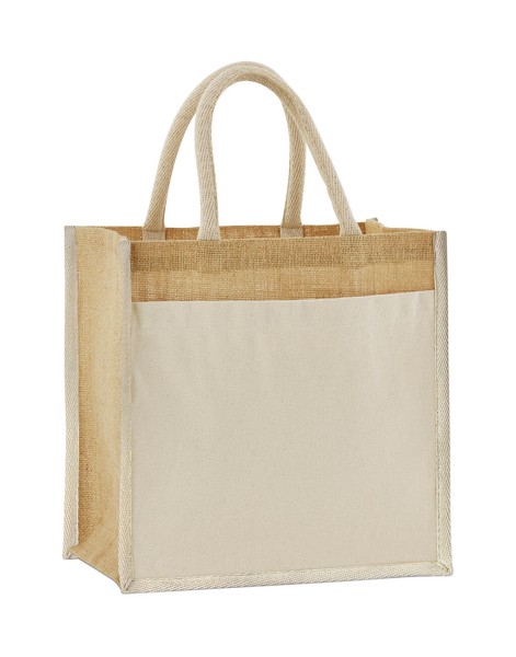 Cotton Pocket Natural Starched Jute Midi Tote  