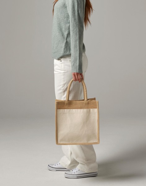 Cotton Pocket Natural Starched Jute Midi Tote  