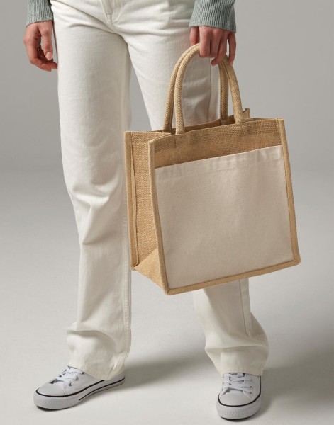 Cotton Pocket Natural Starched Jute Midi Tote  