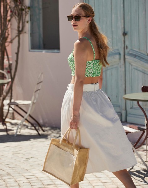 Cotton Pocket Natural Starched Jute Midi Tote  