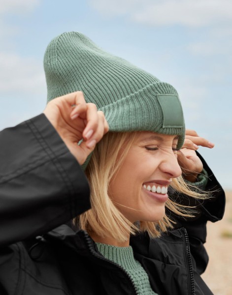 Deep Cuffed Tonal Patch Beanie  