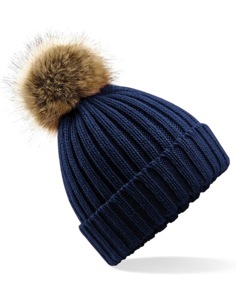 Fur Pop Pom Chunky Beanie  