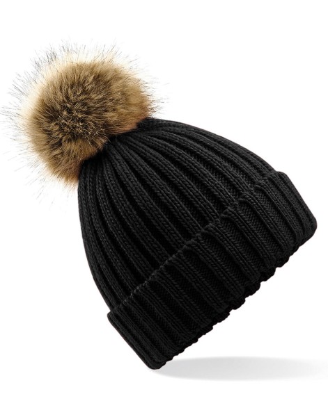 Fur Pop Pom Chunky Beanie  