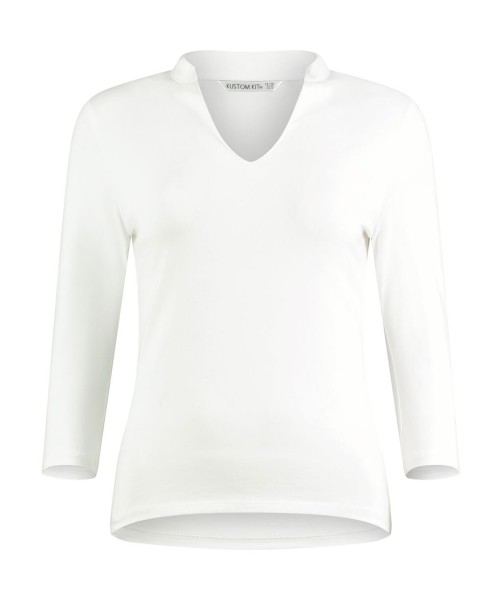 Regular Fit Mandarin Collar Top 3/4 Sleeve Fehér 