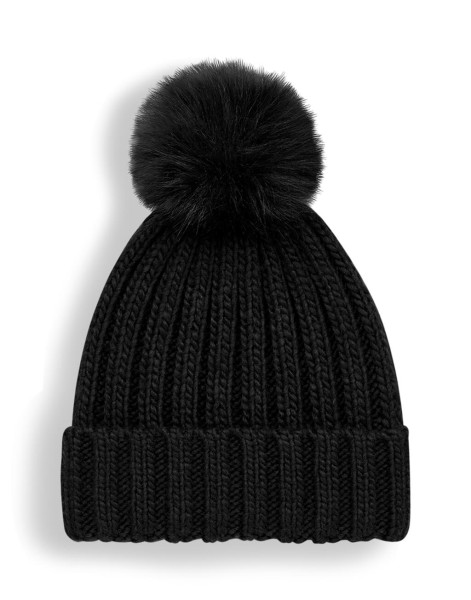 Verbier Fur Pop Pom Chunky Beanie  