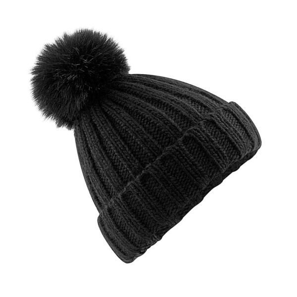 Verbier Fur Pop Pom Chunky Beanie  