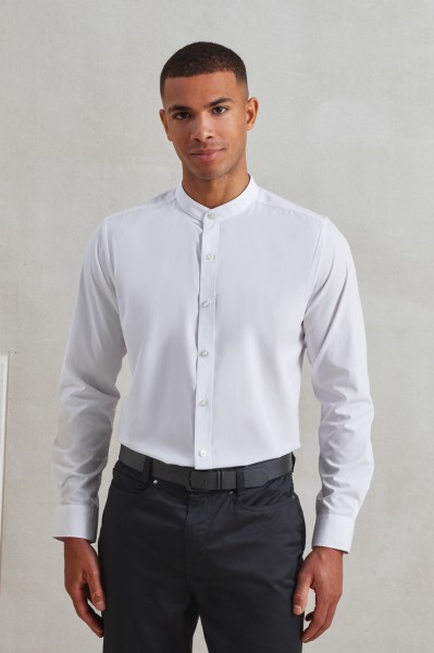 BANDED COLLAR 'GRANDAD' LONG SLEEVE SHIRT Fehér 