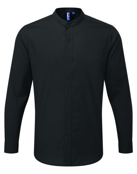 BANDED COLLAR 'GRANDAD' LONG SLEEVE SHIRT Fekete 