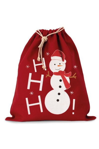 COTTON BAG WITH SNOWMAN DESIGN AND DRAWCORD CLOSURE Fekete 