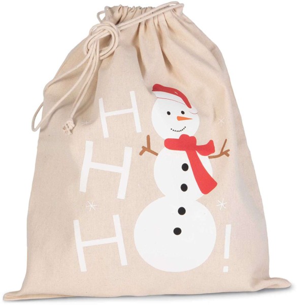 COTTON BAG WITH SNOWMAN DESIGN AND DRAWCORD CLOSURE Barna 