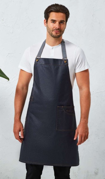 'DISTRICT' WAXED LOOK DENIM BIB APRON Kék 