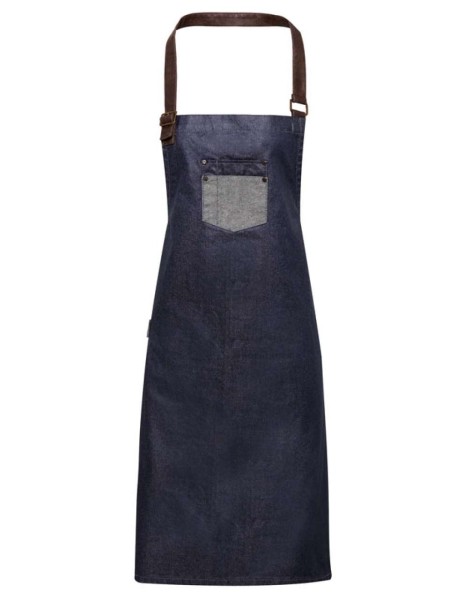 'DIVISION' WAXED LOOK DENIM BIB APRON WITH FAUX LEATHER Kék 