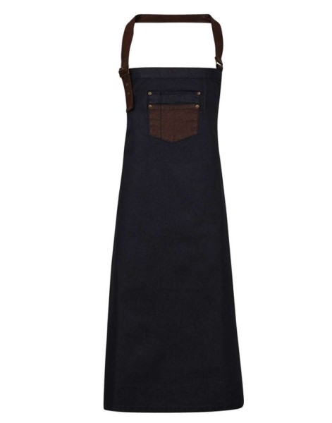 'DIVISION' WAXED LOOK DENIM BIB APRON WITH FAUX LEATHER Kék 