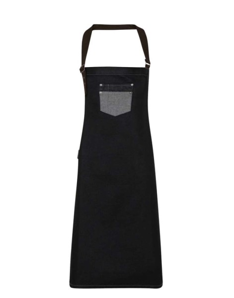 'DIVISION' WAXED LOOK DENIM BIB APRON WITH FAUX LEATHER Szürke 