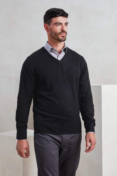 'ESSENTIAL' ACRYLIC MEN'S V-NECK SWEATER Fekete 