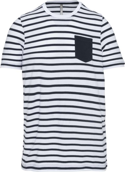 KIDS' STRIPED SHORT SLEEVE SAILOR T-SHIRT WITH POCKET Fehér 