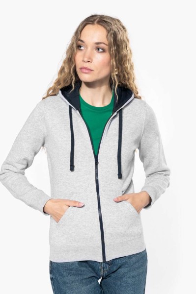 LADIES’ CONTRAST HOODED FULL ZIP SWEATSHIRT Piros 
