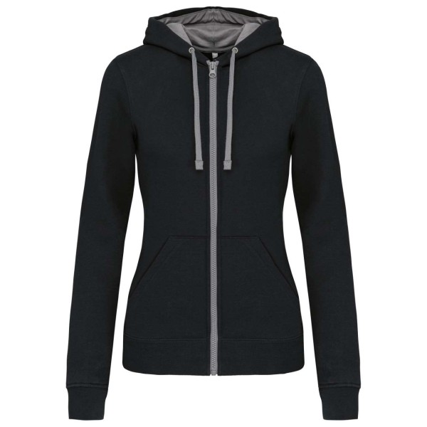 LADIES’ CONTRAST HOODED FULL ZIP SWEATSHIRT Fekete 