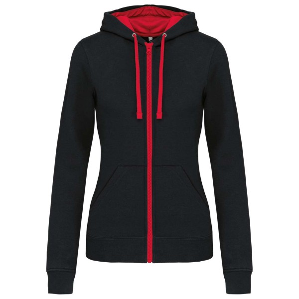 LADIES’ CONTRAST HOODED FULL ZIP SWEATSHIRT Fekete 