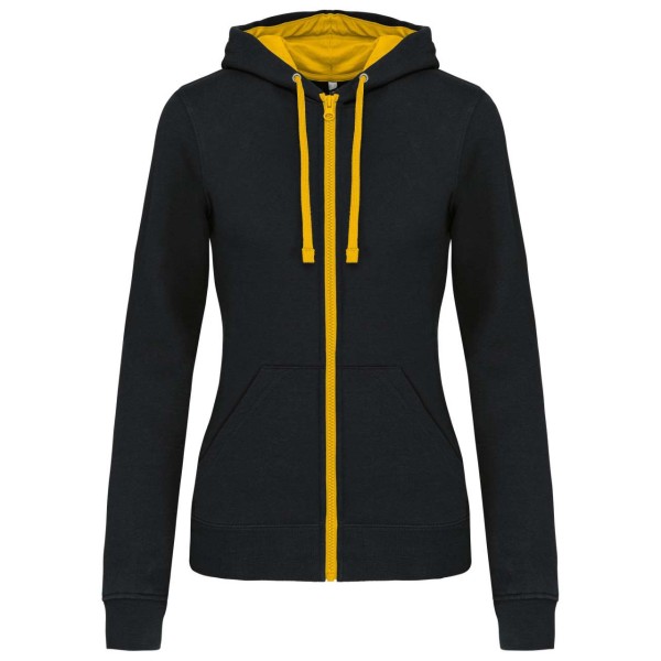 LADIES’ CONTRAST HOODED FULL ZIP SWEATSHIRT Fekete 