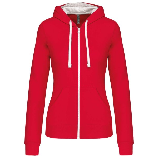 LADIES’ CONTRAST HOODED FULL ZIP SWEATSHIRT Piros 