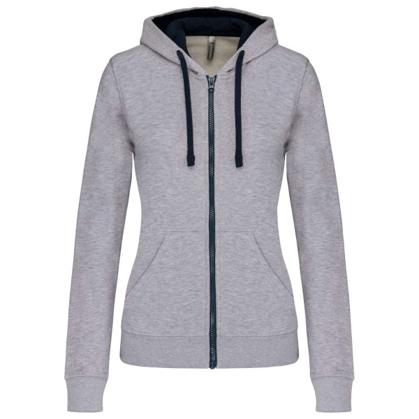 LADIES’ CONTRAST HOODED FULL ZIP SWEATSHIRT Szürke 