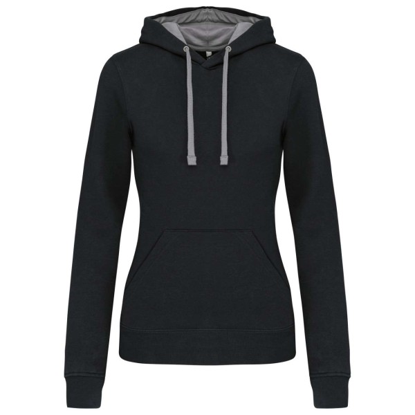 LADIES’ CONTRAST HOODED SWEATSHIRT Fekete 